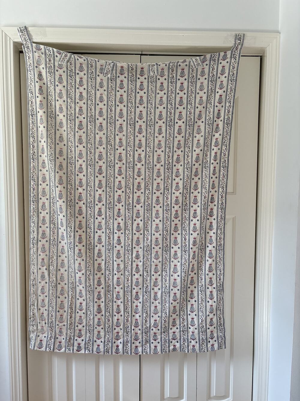 Pineapple Floral Stripe Curtain Panel Ivory Blue Pink Boho 39x57 Tab Top